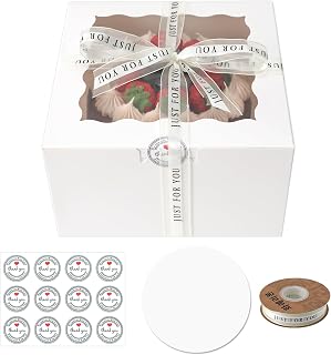 28 Packs 9x9x5 Inch Small Cake Boxes, White Bakery Boxes with Window,9 inch Cake Containers with Lids for Easter and Mother's Day Cheesecake, Cakes. (9 * 9 * 5inch/28pcs)