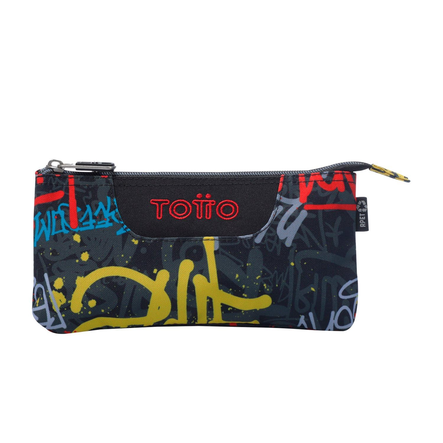TOTTO - Estuche Escolar 3 Compartimentos, Modelo Tablero, Estuche Grande, Dimensiones 22 x 11 x 3.5 cm, Una Cremallera, Tejido Resistente y Repelente a Líquidos, Estampado Grafil