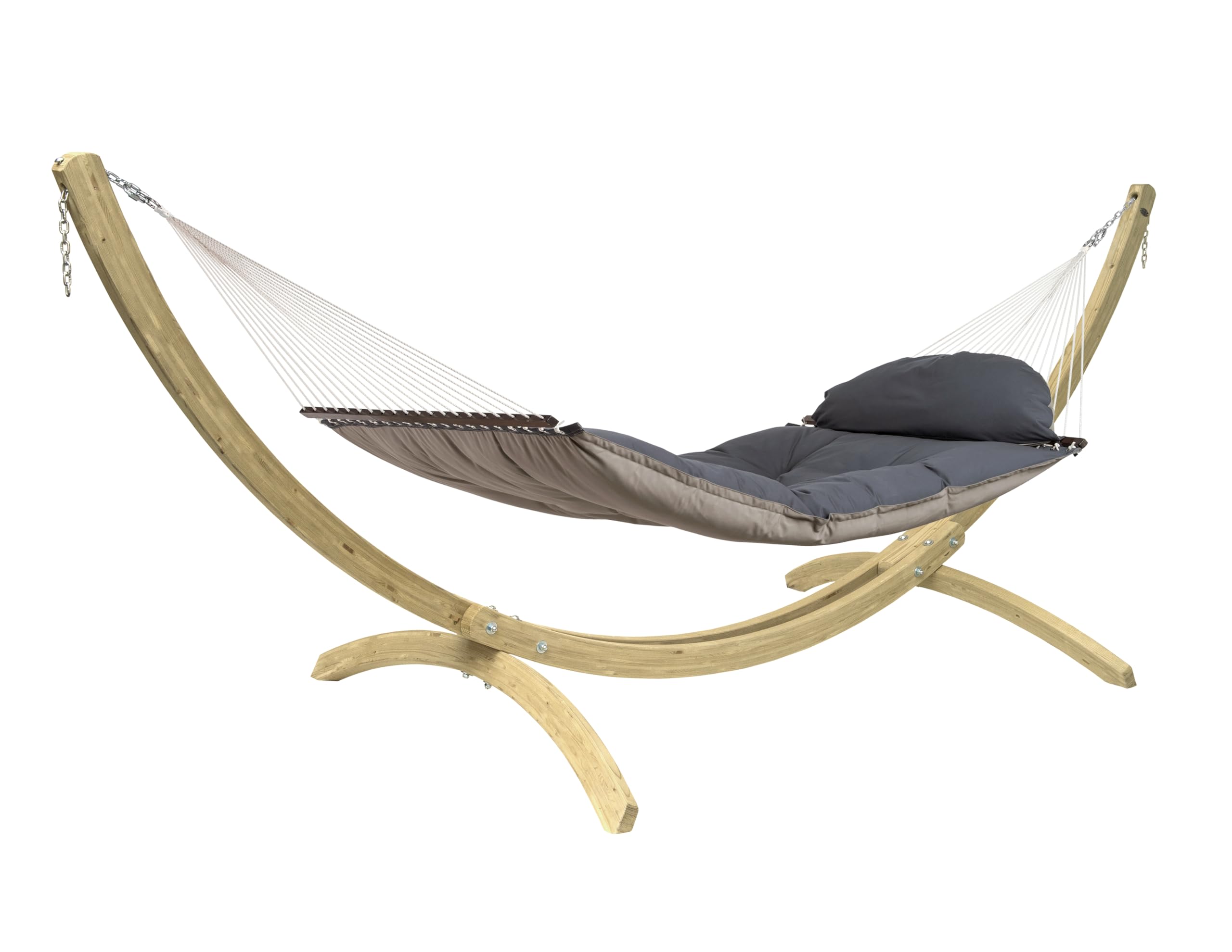AMAZONAS Fat Hammock Set Taupe Hochwertiges XXL-Hängematten-Set mit Fat Hammock und Olymp-Gestell aus FSC-zertifiziertem Holz für ultimativen Entspannungsgenuss, bis 200 kg, zweiseitig Garten