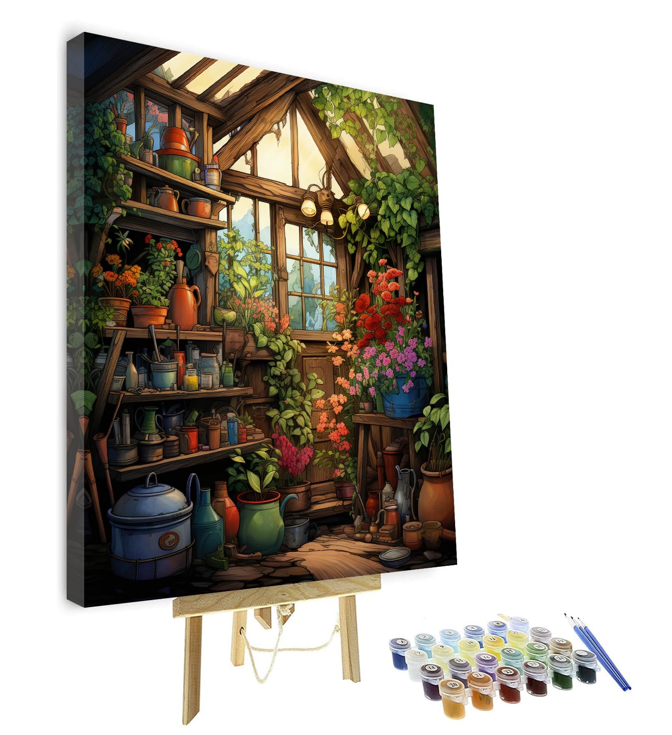 TISHIRON DIY Paint by Numbers Kit for Adults, Garden House Paint by Numbers Kit, Green Plant Adult Paint by Number Kits Canvas Arts Crafts for Home Decor, 16 x 20 inch with Frame