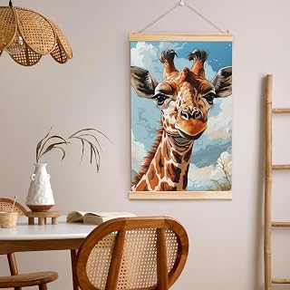 Poster Frame Giraffe art illustration Poster Hanger Wall Hanging Aesthetic Frame Hanger for Photo Wooden Shaft Posters Hangers Frames Hanging Posters for Living Room Office 12"x18"