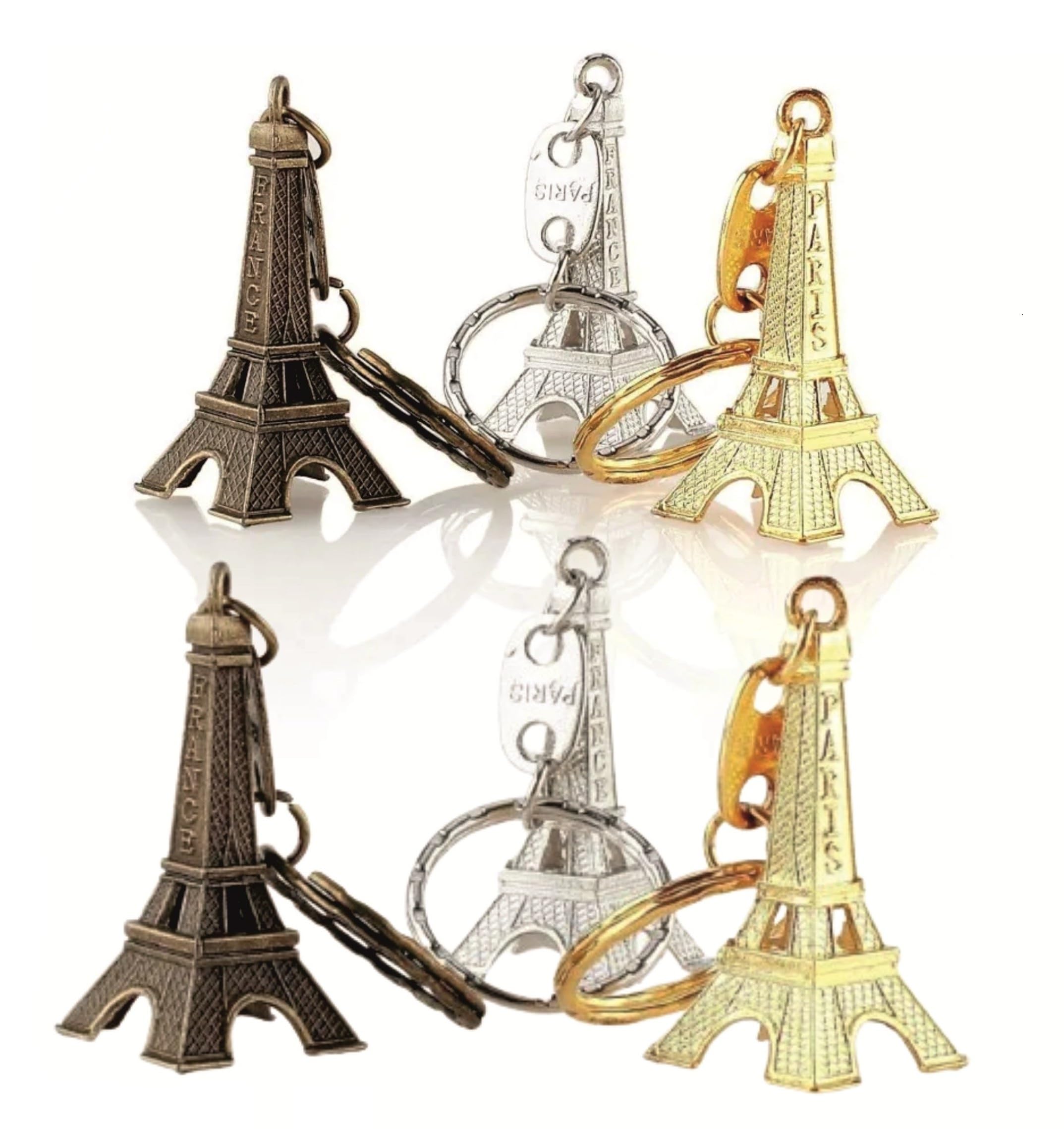 Sterling Paris Eiffel Tower 3 Pcs key ring Silver, Bronze and Gold Metal Key chain for Bike Car Men Women Keyring 3 Pcs-image-42