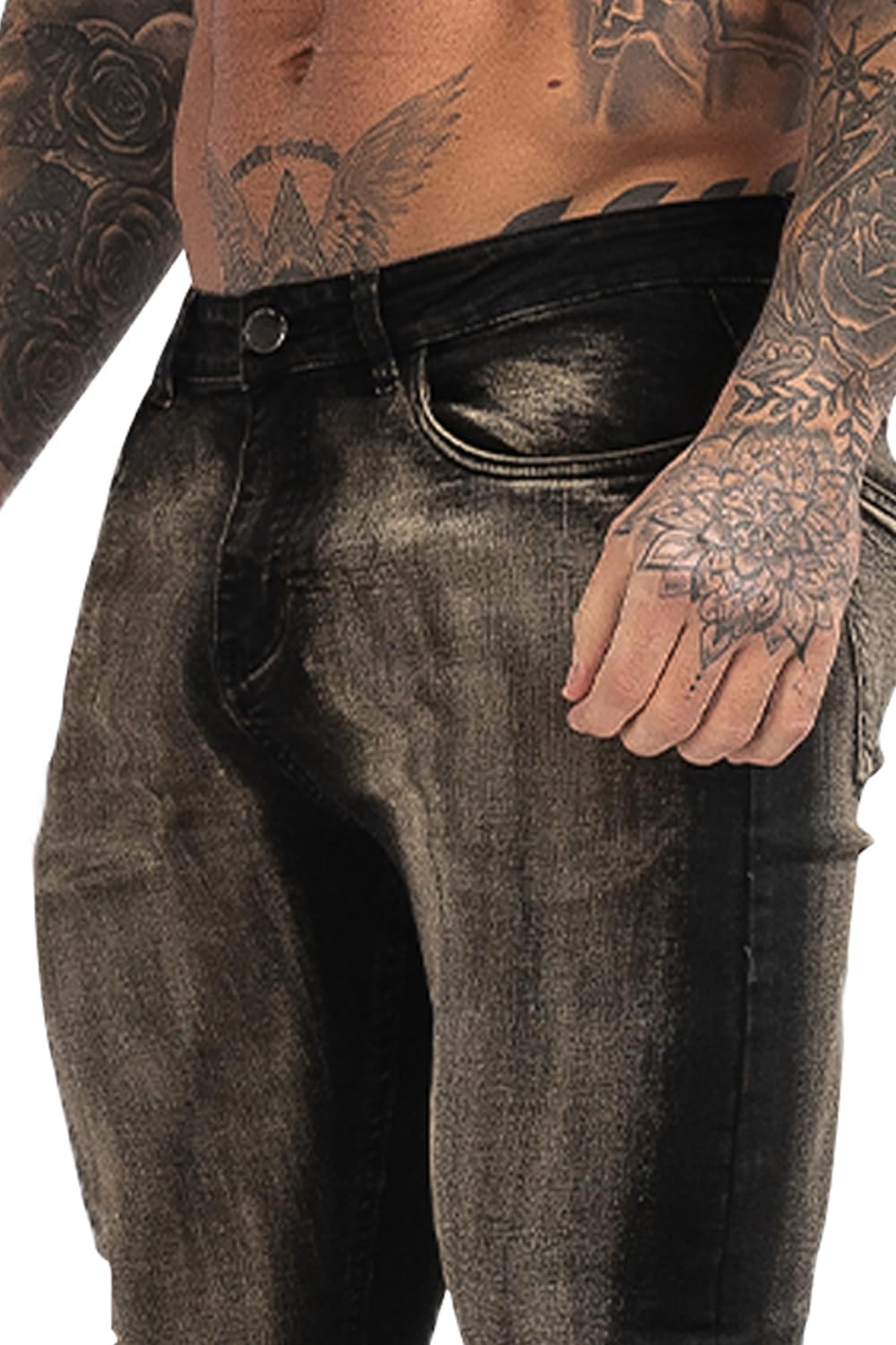 GINGTTO Men's Ripped Jeans Stretch Skinny Denim Pants for Men Tapered Leg