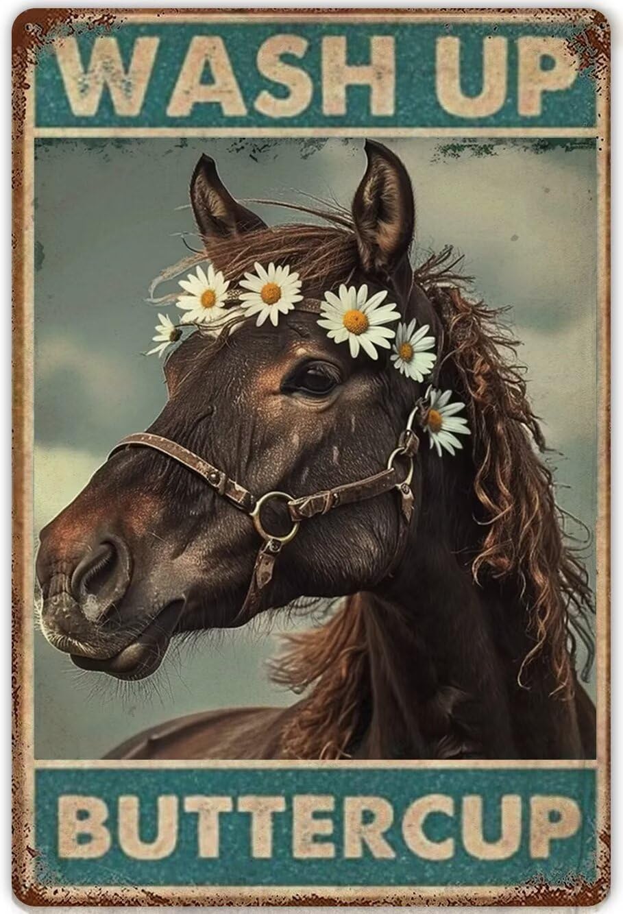Anceky Vintage Horse Tin Sign Funny Bathroom Signs Wash Up Buttercup Metal Poster Retro Plaque Wall Decor For Garden Men Cave Garage Classroom Library Living Room Cinema 8x12 Inch