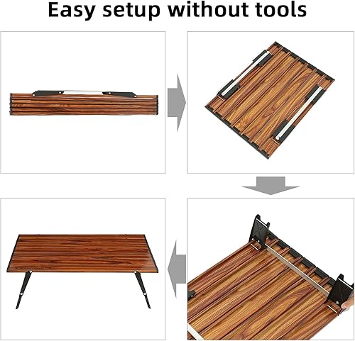 Miniatura 6 de ROCK CLOUD Mesa de playa plegable ultraligera y compacta de dos alturas, de aluminio, portátil, mini mesa de camping (grano de madera, grande)