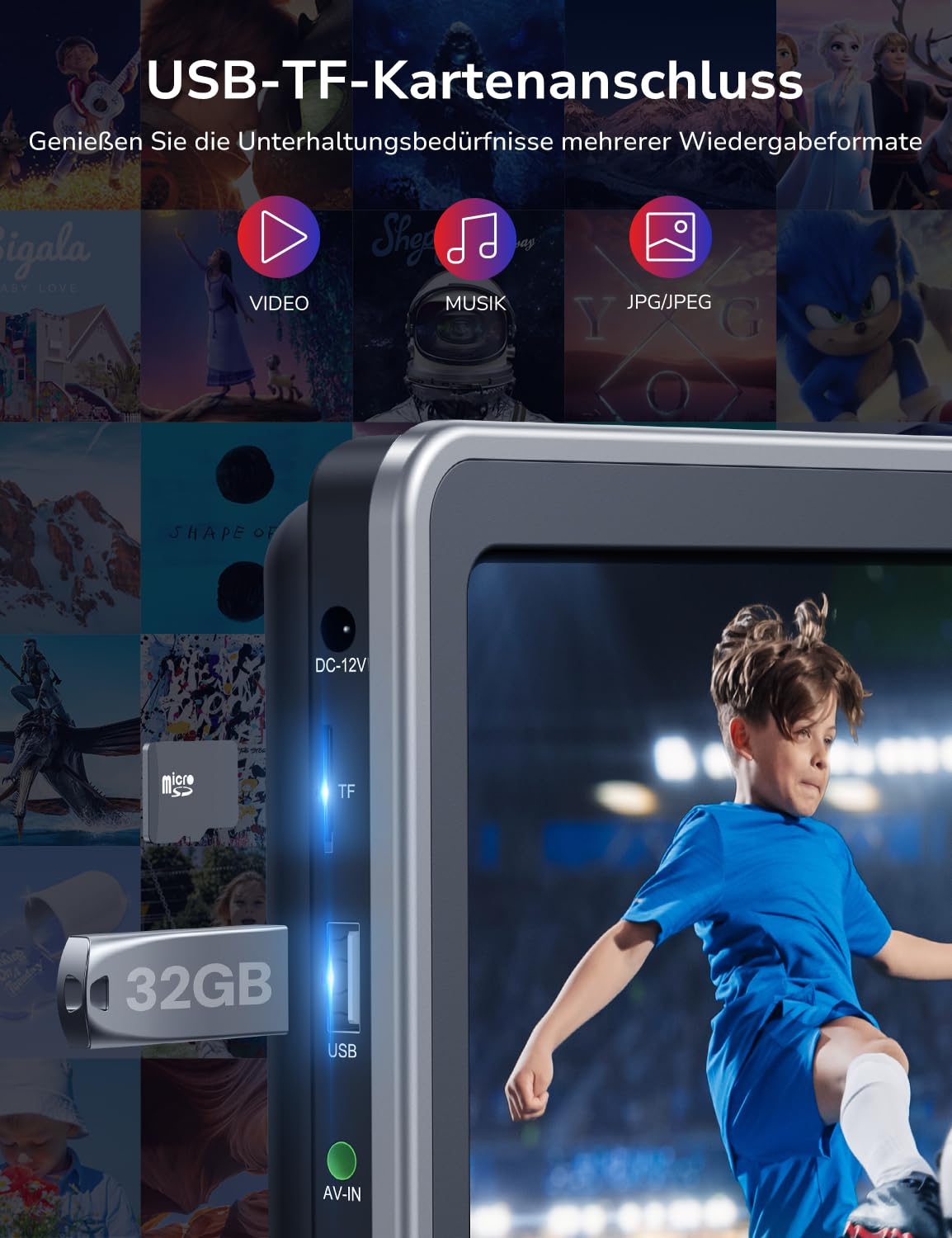 GOnavidio 10,5" DVD Player Auto 2 Bildschirme, Tragbarer Auto DVD-Player mit HDMI-Eingang, Slot-Loading-Disc, 2 Kopfhörer und Kopfstützenhalterung, Unterstützt Letzter Speicher, USB/TF-Karte