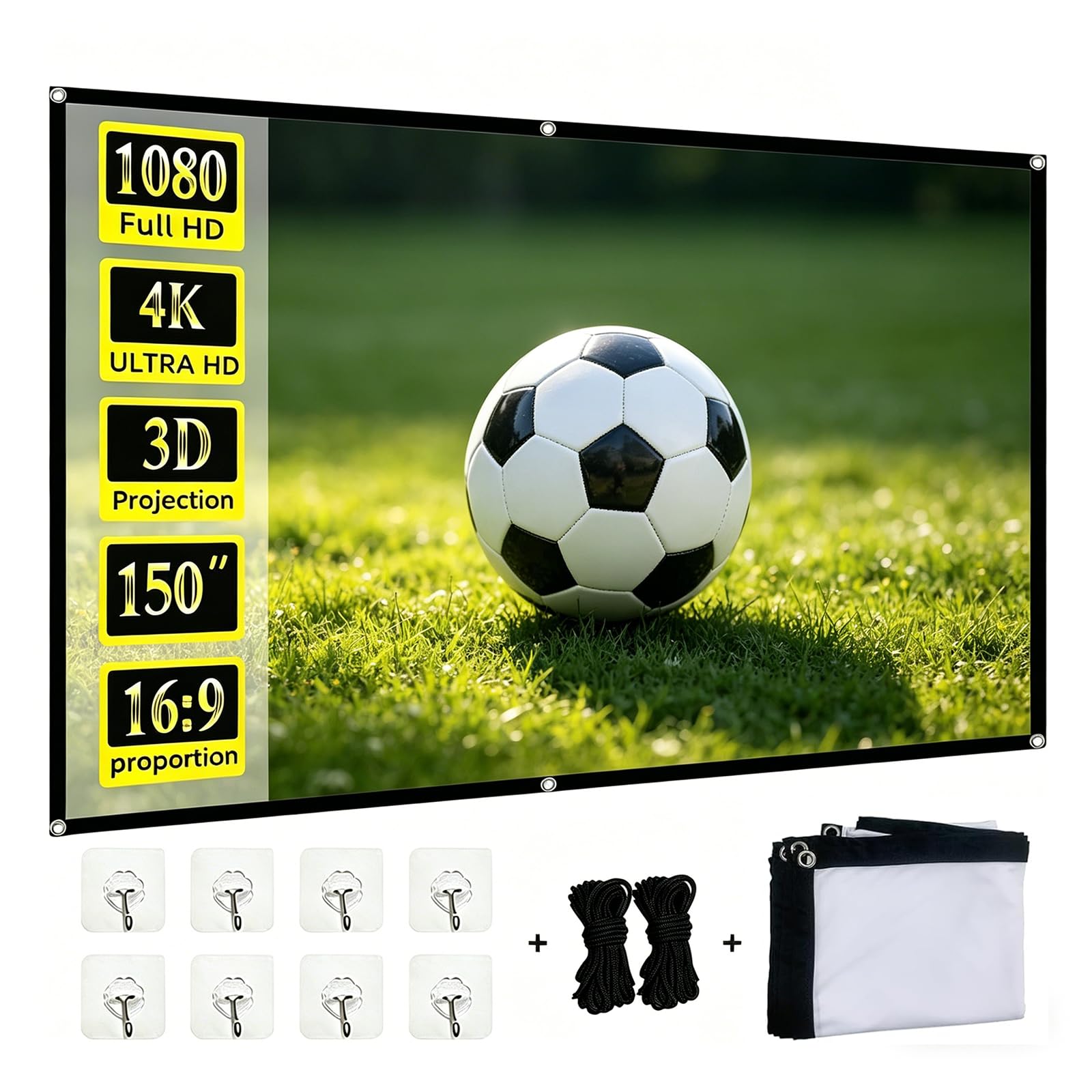 Telo Per Proiettore Schermo di Proiezione Projector Screen Telo Bianco Per Proiettore Adatto per Campeggio Home Theater Casa, Scuola Conferenze e Altre Occasioni