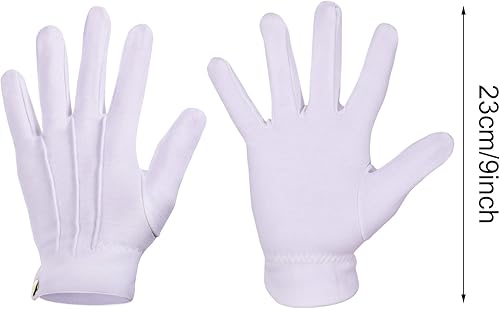 Miniatura 2 de Guantes de algodón cosidos blancos para inspección formal de joyas de esmoquin guantes blancos para hombres 9 pulgadas
