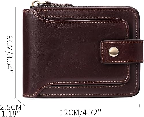 Miniatura 4 de GOIACII Cartera con cremallera para hombre, de piel auténtica, con bloqueo RFID, con cremallera, bolsillo para monedas, para identificación, con