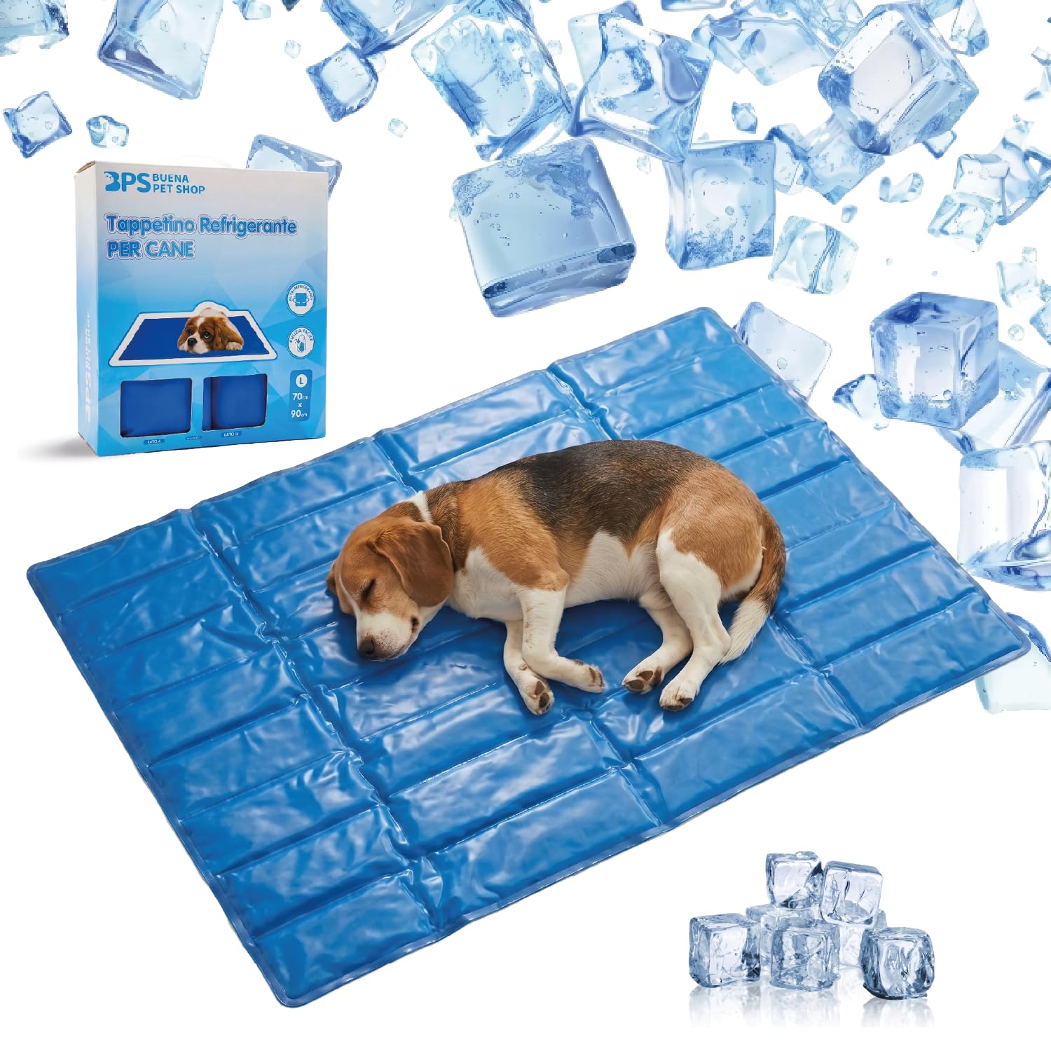 BPS BUENA PET SHOP Tappetino Refrigerante Cane Gatti, misura 90x70cm comodo e SPAZIOSA, in Gel Non tossico, autoraffredamento senza corrente, fresco estare