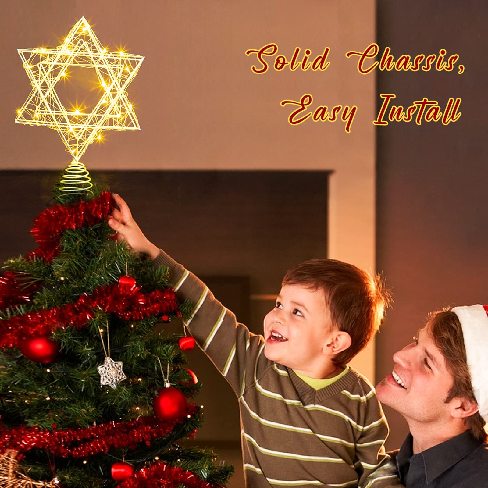 Holitown Star of David Christmas Tree Topper, Silver Hanukkah Star