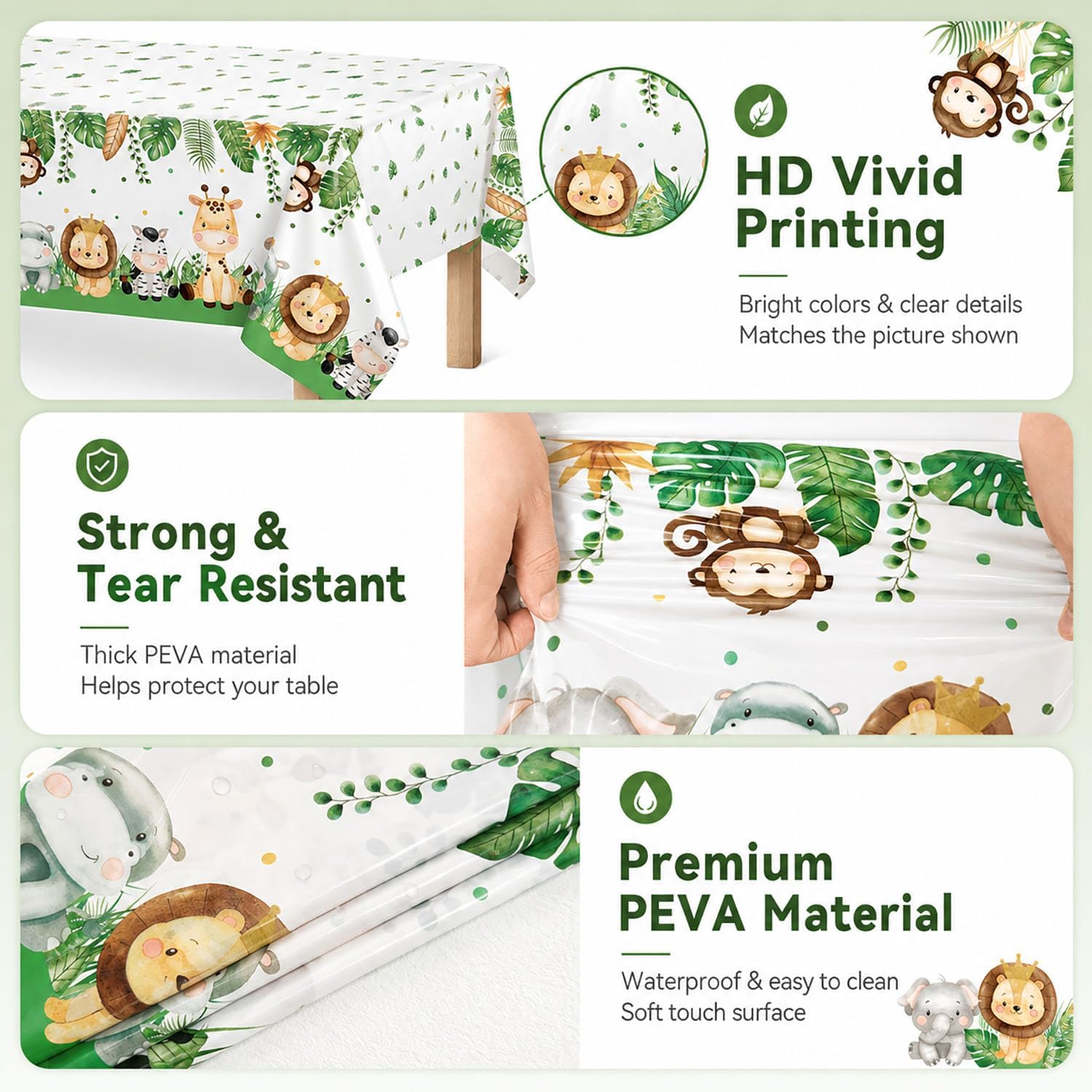 3Pieces Jungle Safari Tablecloths Animal Print Table Cover