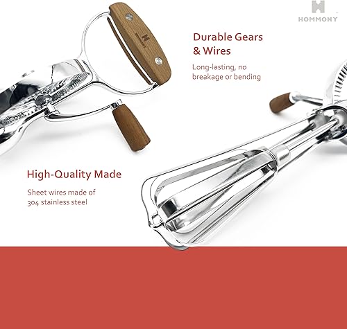 Miniatura 3 de Batidor de huevos giratorio manual clásico vintage de madera, 12 pulgadas