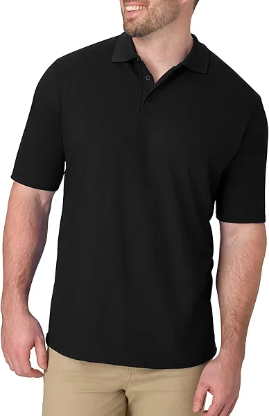 Hanes mens Short Sleeve X-temp W/ Freshiq Polo Shirt, Black, Large US