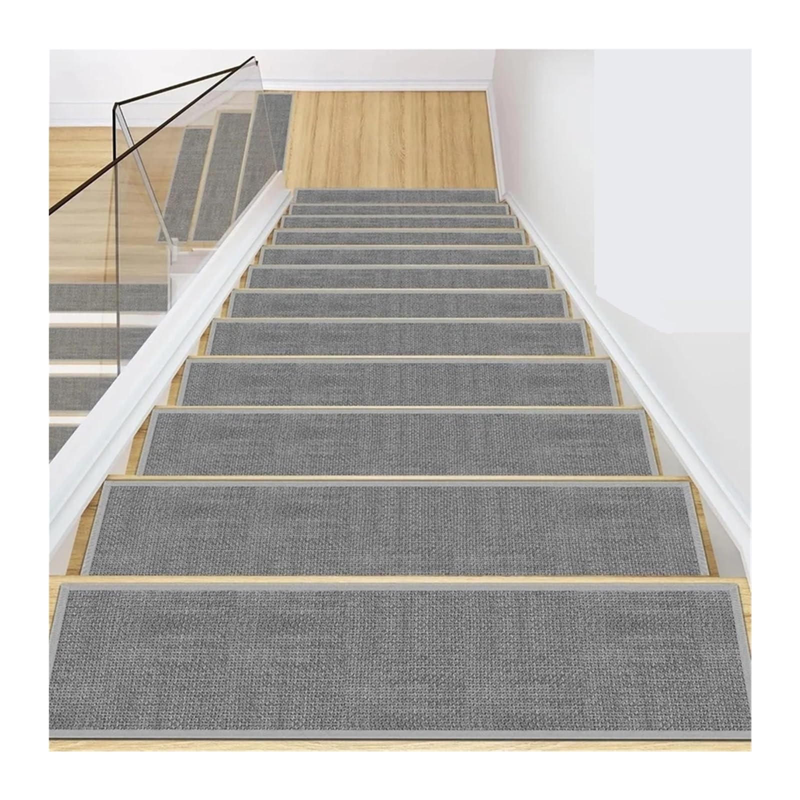 Peldaños antideslizantes de madera gris con goma para escalera de interior x15