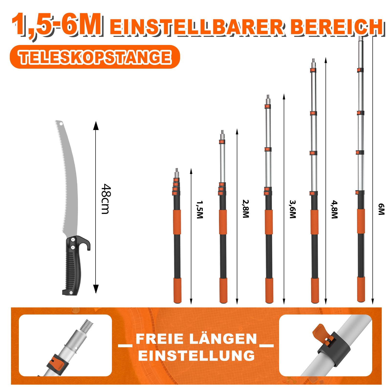 SISUPASSIE 6M Teleskop Astsäge –Manuelle Säge für den Baumschnitt, Teleskopsäge für Garten, Terrasse und Hof
