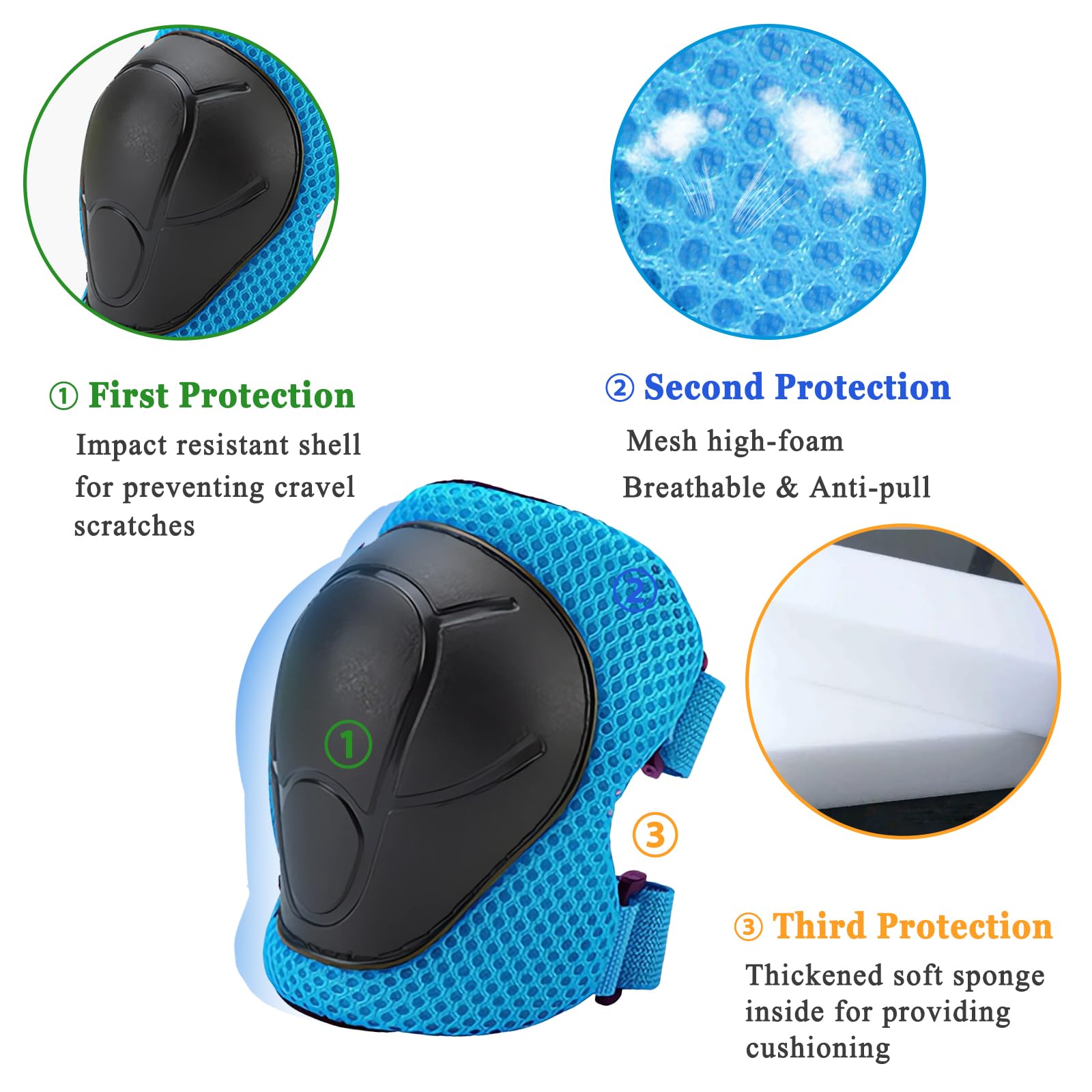 Kit de Protection pour Patins à roulettes, 6 Pièces Genouillères Coudières Protège-Poignets Réglables