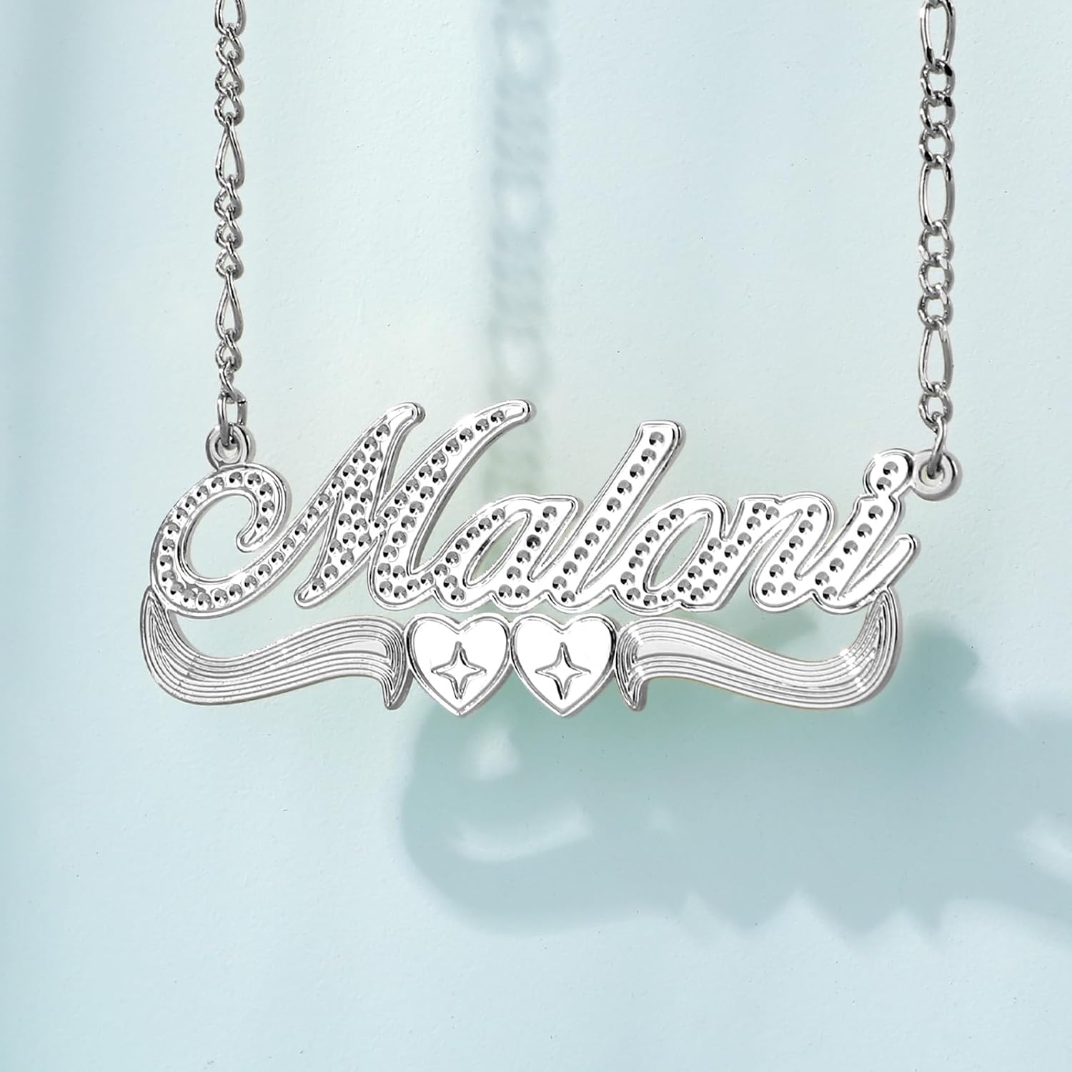 Drawelry Personalized Name Necklace Two Tone 18K Gold Plated Double Heart Pendant Custom Nameplate Jewelry Valentine's Gift for Women Men Couples Anniversary Birthday Gift