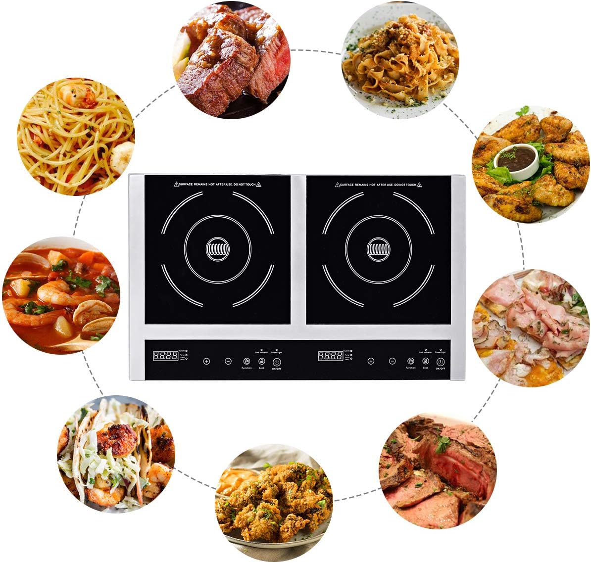 Various dishes prepared using the induction cooktop