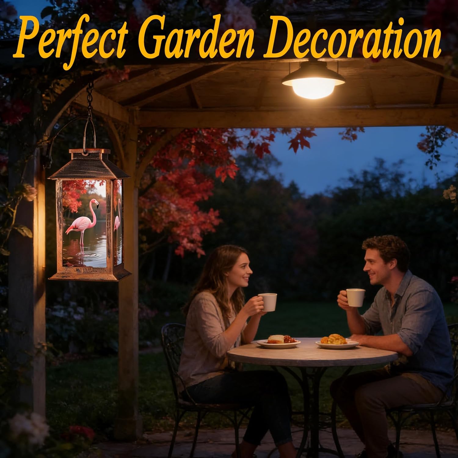 Flamingo Solar Lanterns Outdoor Waterproof,Garden Decor Metal Hanging Decorative Solar Lights,Mothers Day Gifts,Birthday Gifts for Women Mom Grandma,Gardening Gifts for Yard,Patio, Lawn,Tabletop