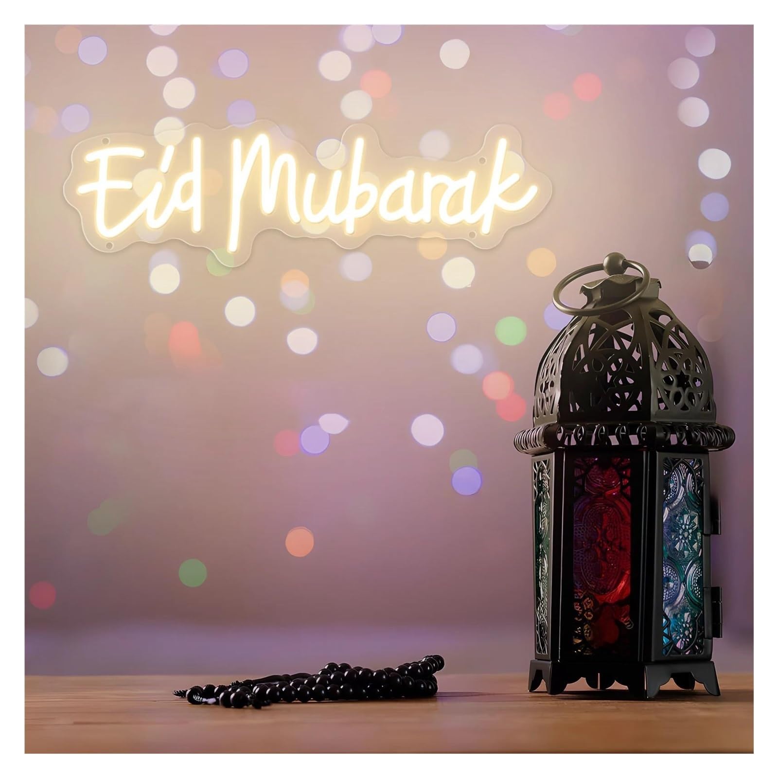 Insegna al neon "Eid Mubarak" per insegne al per neon Ramadan LED luci decorative da parete per stanze 11,8 cm x 39