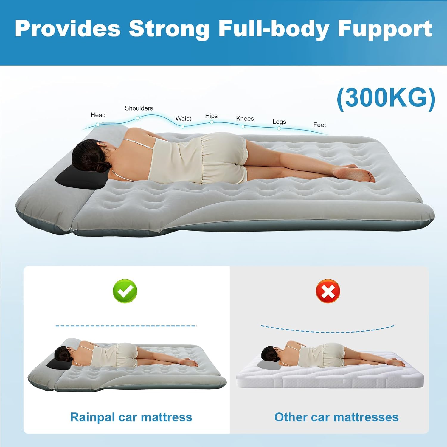 SUV Air Mattress, Inflatable Bed for Car Sleeping, Thickened Flocking Car Air Mattress, Leakproof Comfortable Durable Cushion, Cars Bed for SUVs Trunk, Camping Road Trip (Gray)