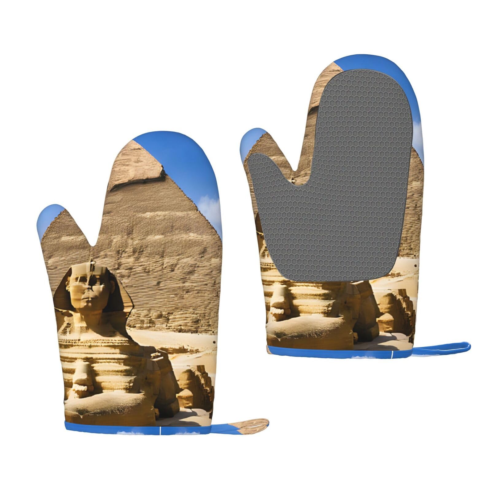 Pyramids of Egypt Print Oven Mitts Sets,Kitchen Heat Insulation Glove Silica Gel Surface Safe for Baking Cooking BBQ Cooks Gifts,Pack of 2