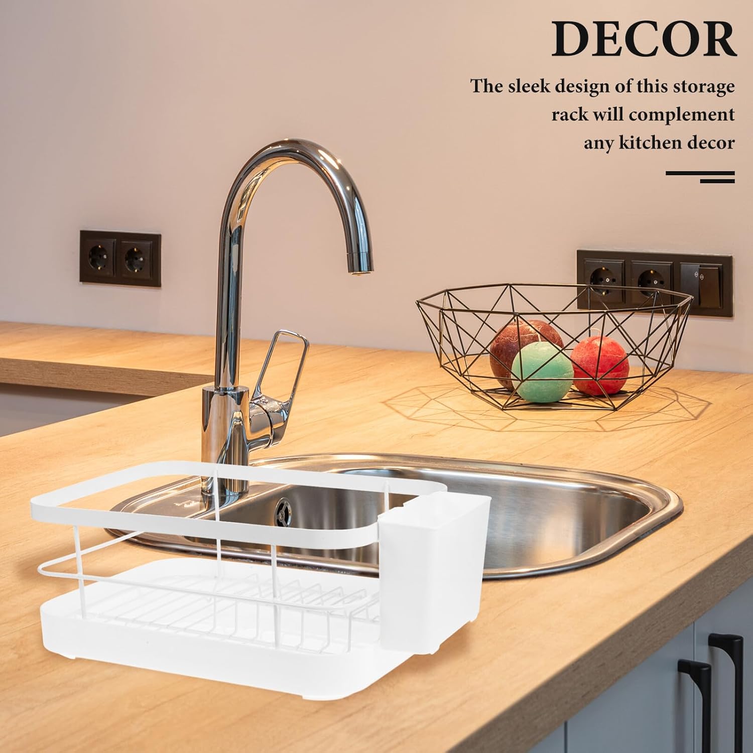 Kitchen Counter Drying Dish Rack with Cutlery Holder, White Plastic Dish Drainer Rack for 9 Plates and 12 Bowls, Large Capacity Tableware Organizer for Kitchen Storage