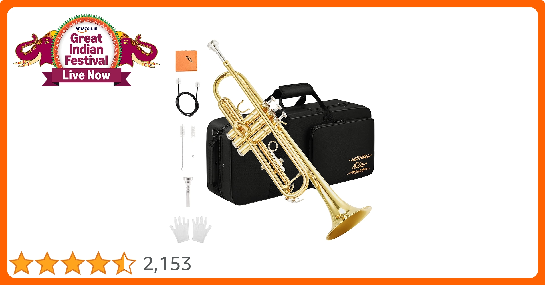 Eastar Gold Trumpet |Brass Standard Bb Trumpet Set (ETR-380