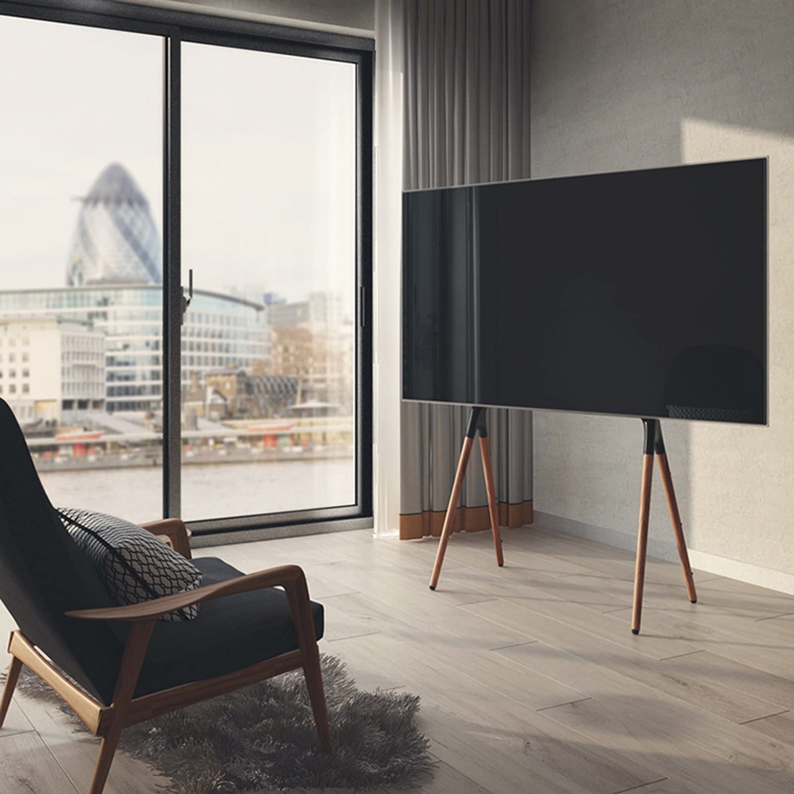 Supporto per TV Stand da terra TV Creativo Stand artistico in legno Stand Mobile TV Stand for da 49 "a 70" Tvs Robusta Base in legno Robusto Basamento universale TOP TELA STANDS con corda di sicurezza