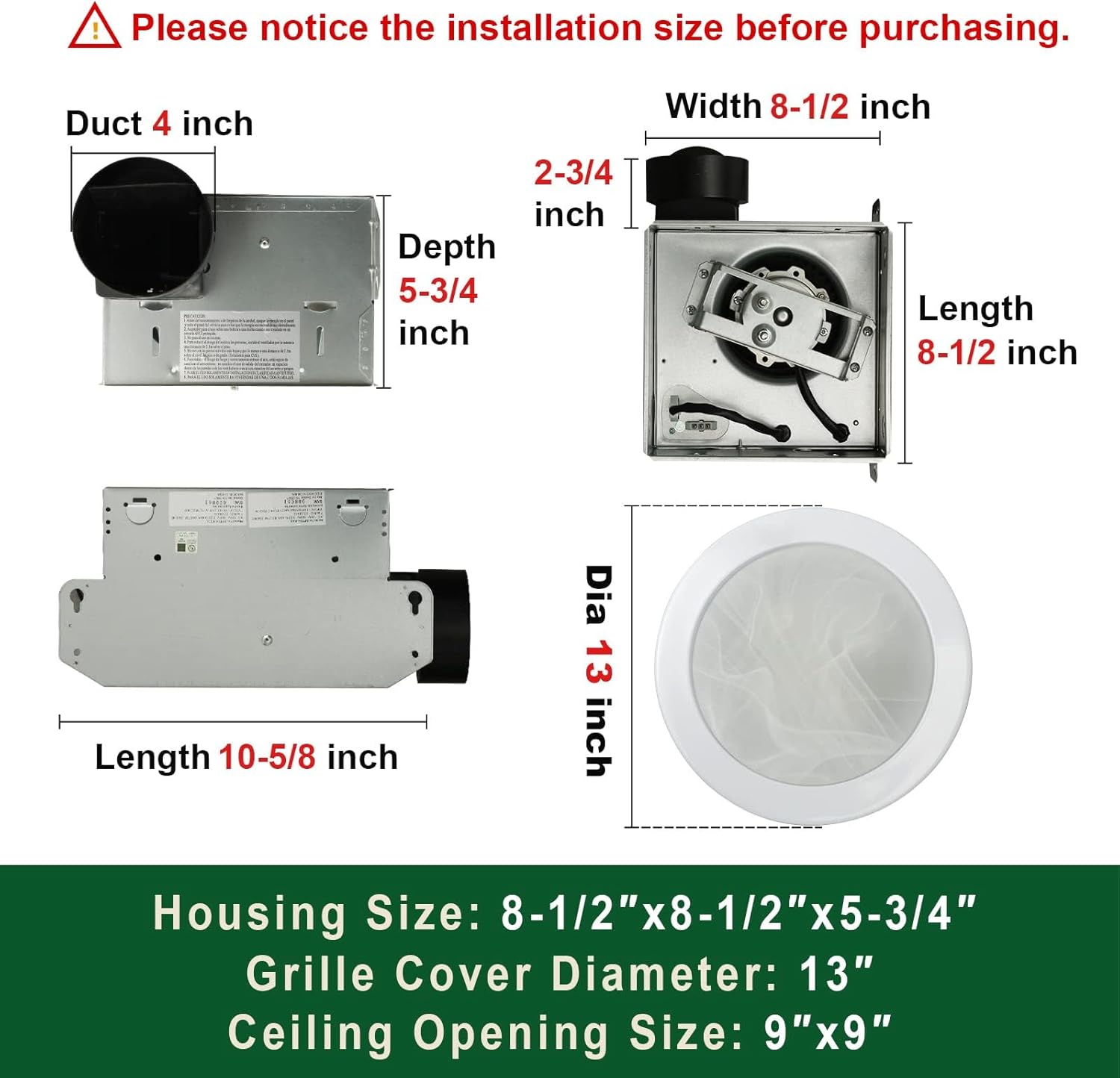 Akicon Ultra Quiet Bathroom Exhaust Fan with Light, Fan and LED Light Dimmer Switch, 80 CFM 2.0 Sones Round Bathroom Ventilation Fan with Frosted Glass Cover Stain White
