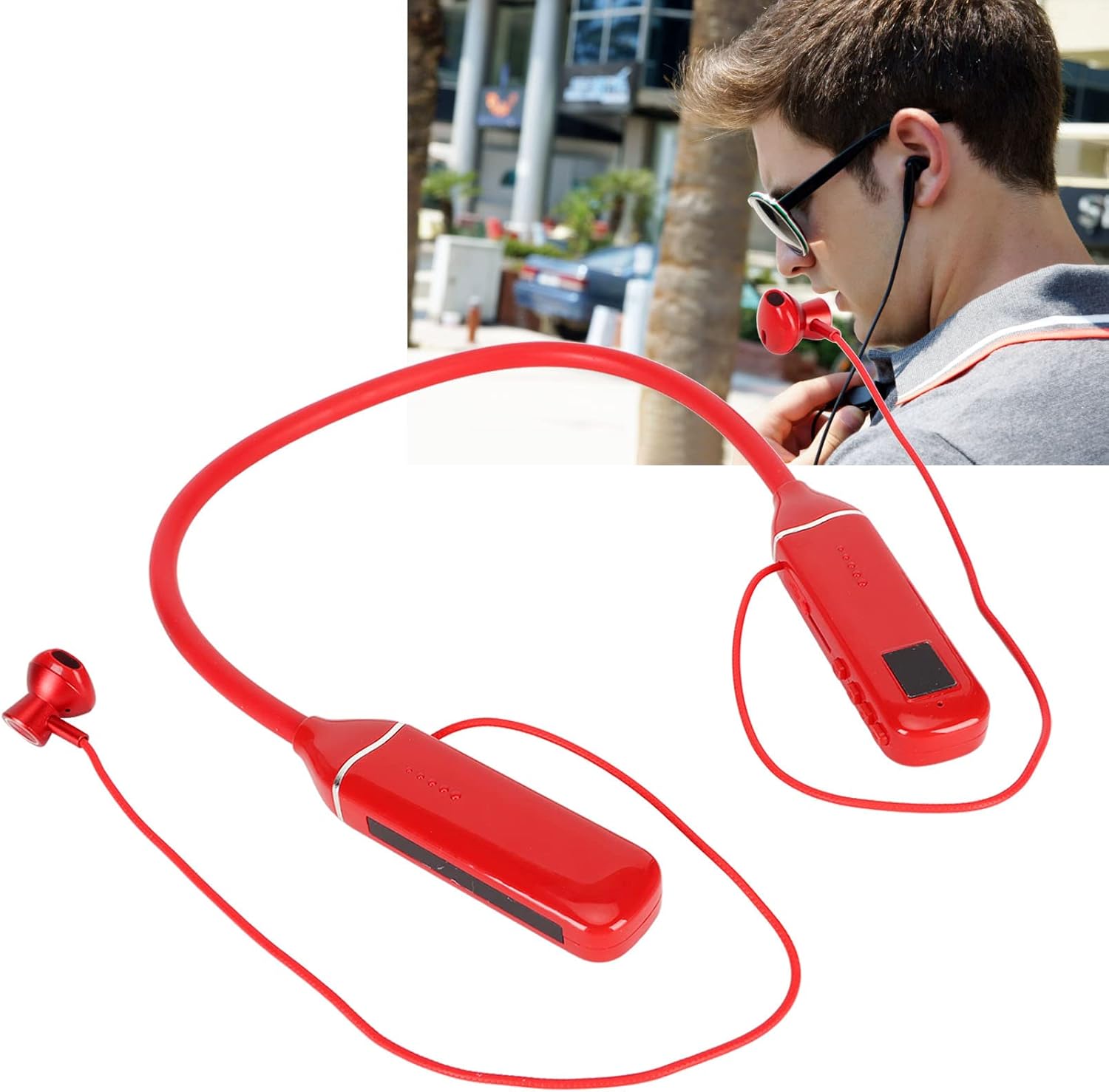 Jectse Neckband Bluetooth Headphones, RGB Backlight, 14mm Drivers, BT 5.3, Red - Image 6
