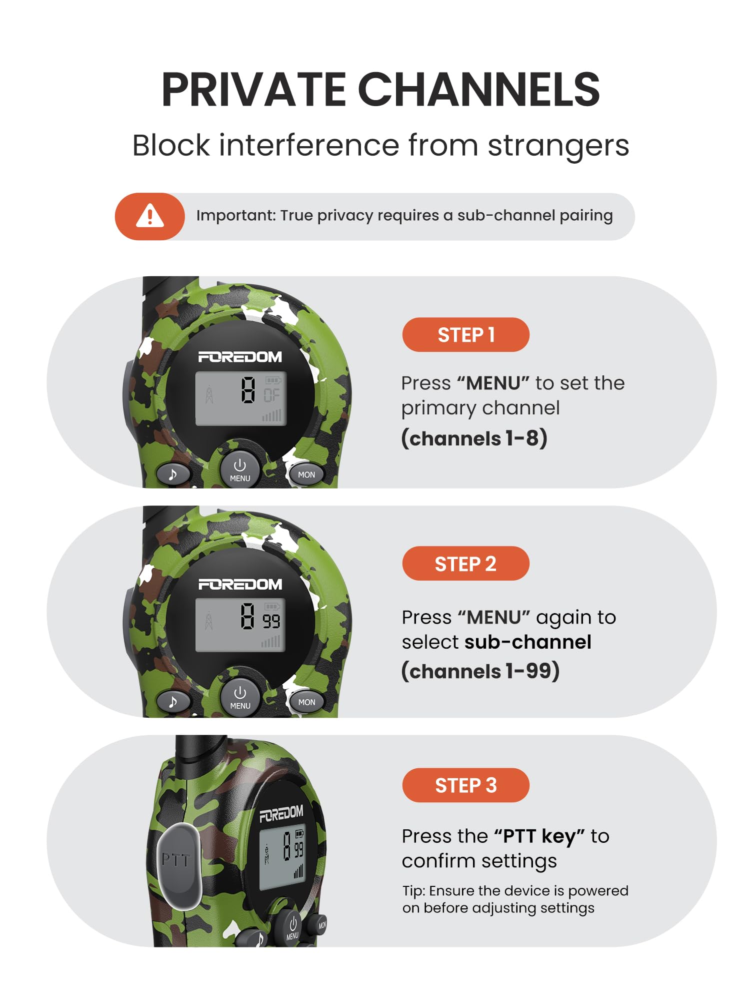 FOREDOM Walkie Talkies for Kids Walkie Talkies Long Range for Boys & Girls Age 3 to 12 Year Old Birthday Cool Army Toys - 3 Pack - Image 4