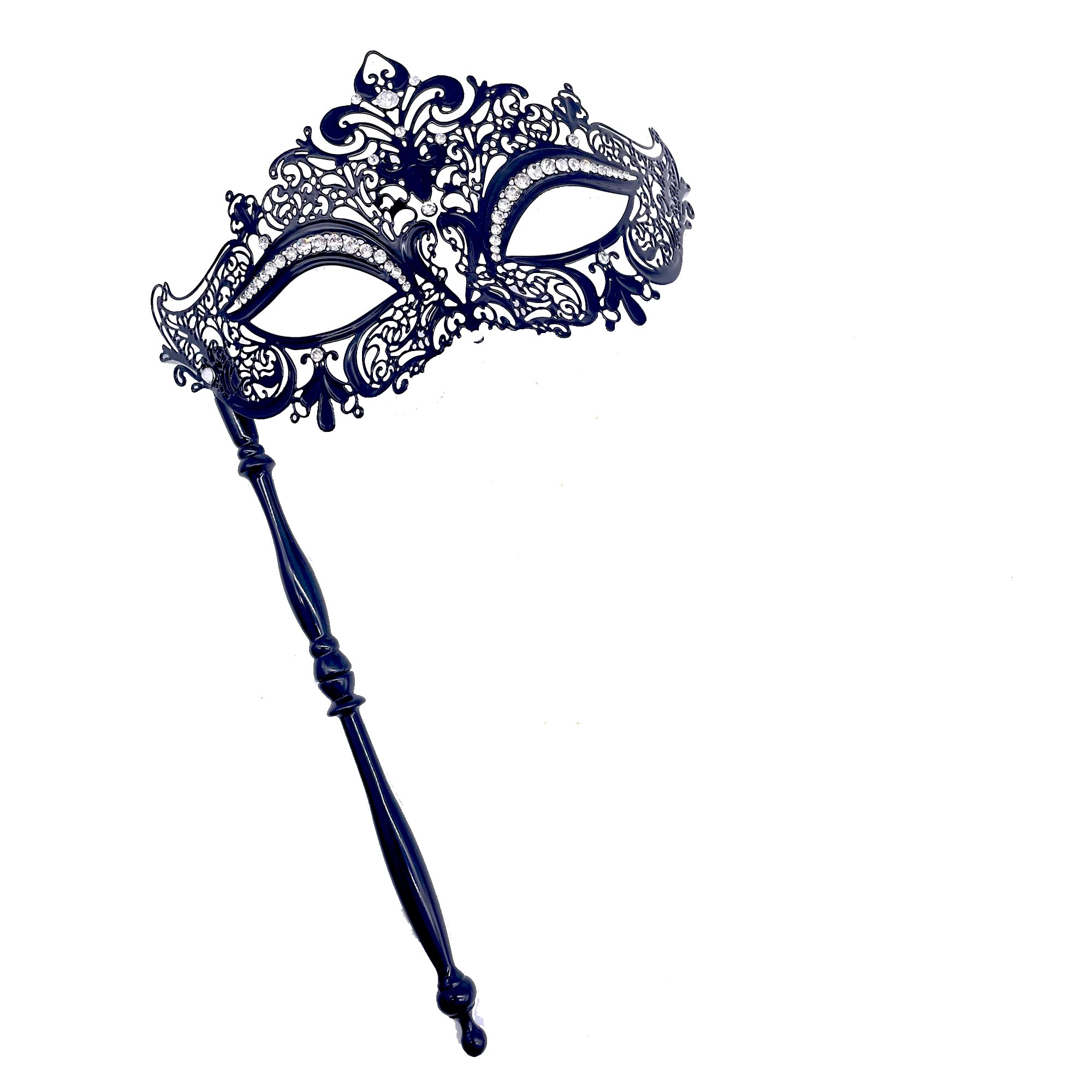 Masquerade Mask with Stick Women Men Mardi Gras Mask Rhinestone Metal Mask Costume Masks for Party Prom Ball