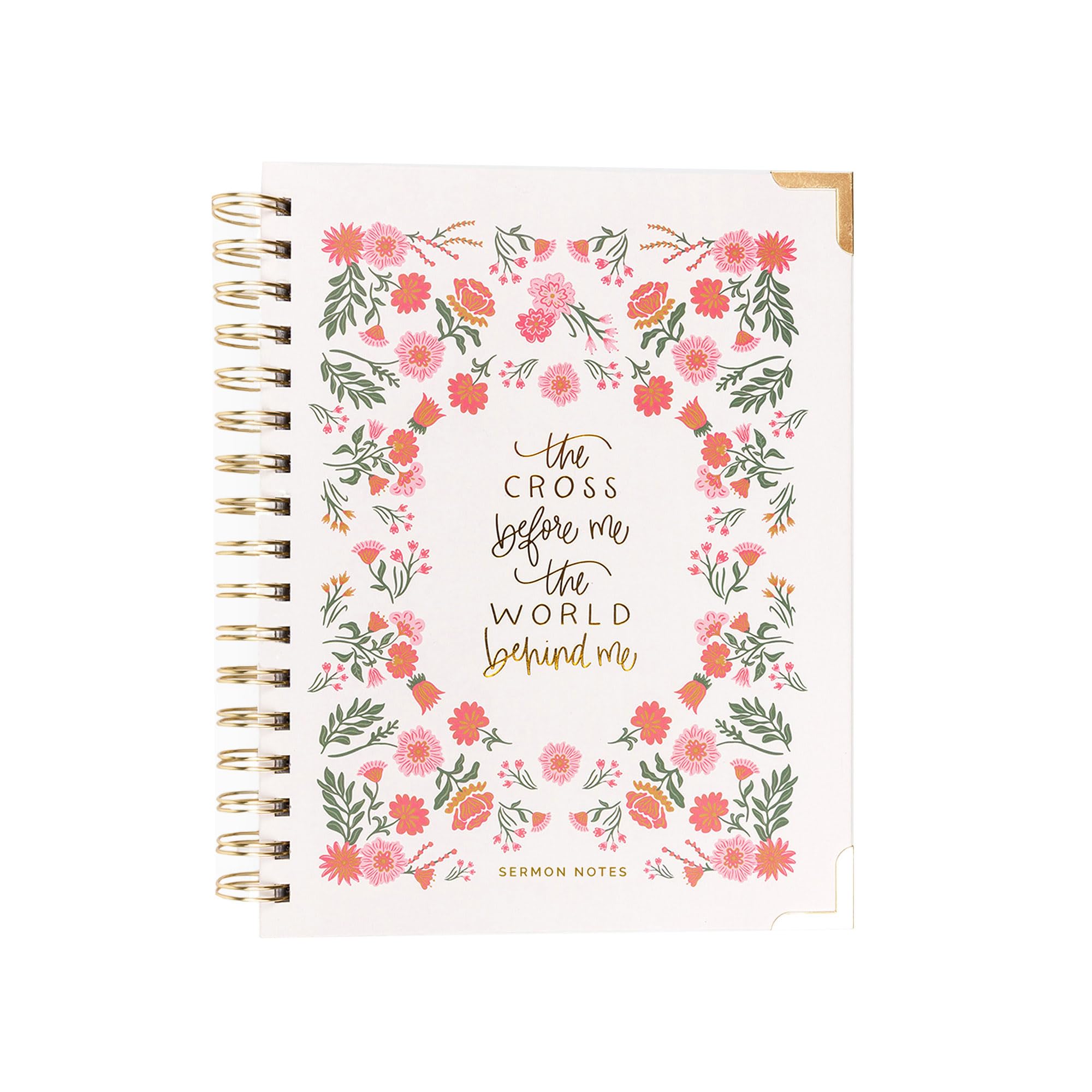 Mary Square Cross Before Me World Behind Me Sermon Notes Journal, quaderno cristiano a spirale con design floreale rosa, 190 pagine guidate con sezioni scrittura, preghiera e riflessione