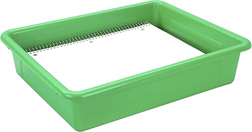Miniatura 10 de Storex Bandeja de almacenamiento plana tamaño carta, contenedor organizador con tapa sin broches para aula, oficina y hogar, verde, paquete de 5