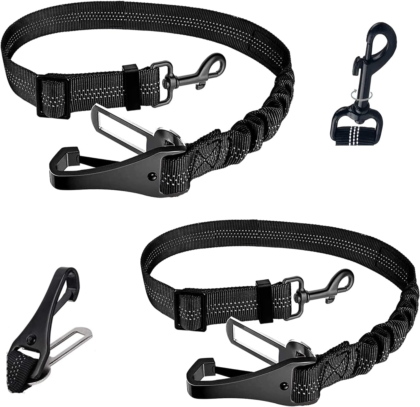 Anti-Shock Dog Car Seat Belt - Bungee Leash Clip For Vehicle Travel Safety, Adjustable 50-84cm, Black - View #4