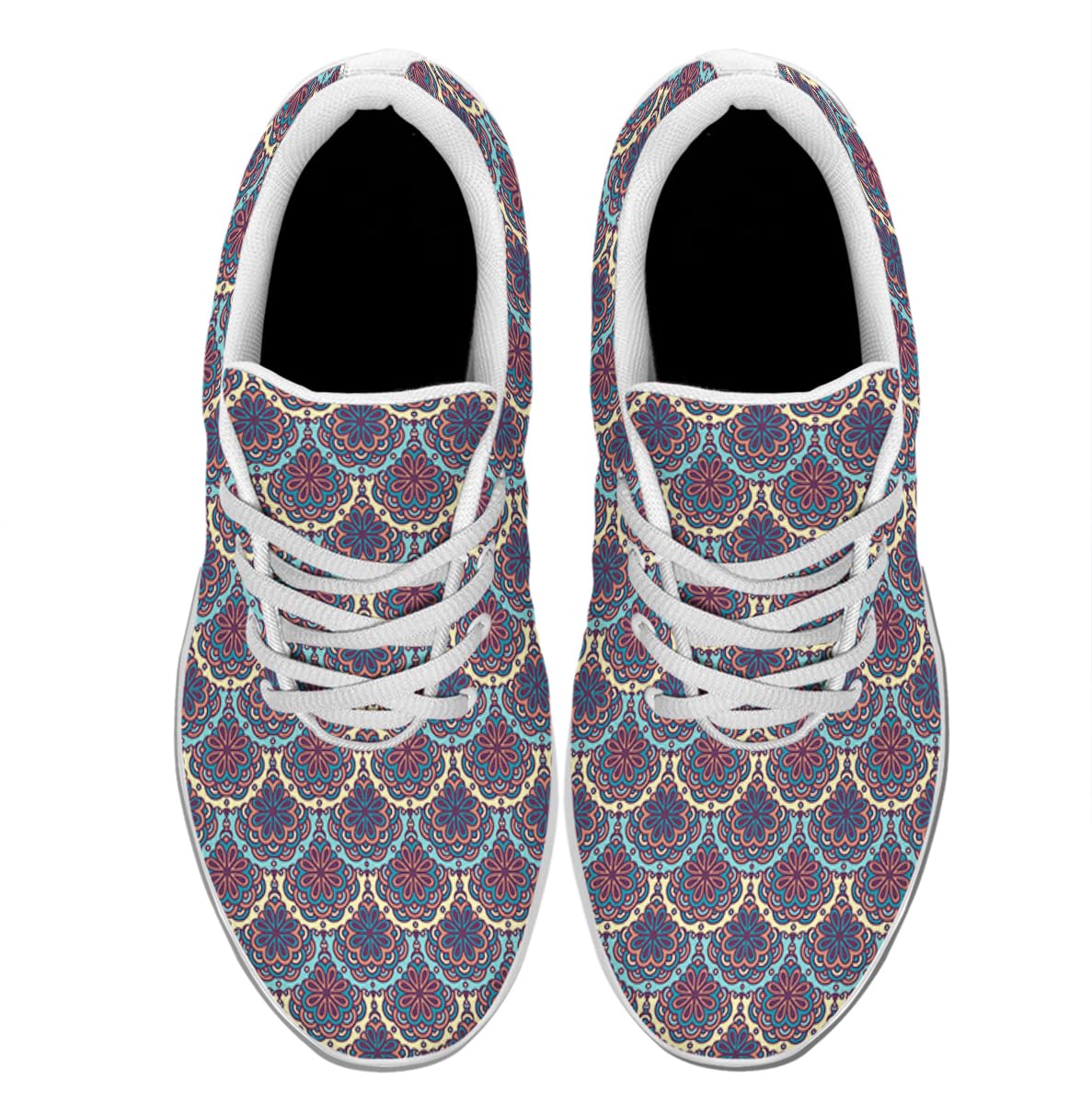 Women Men Ethnic Floral Prints Shoes Slip On Running Shoes Athletic Tennis Sneakers White Size 13