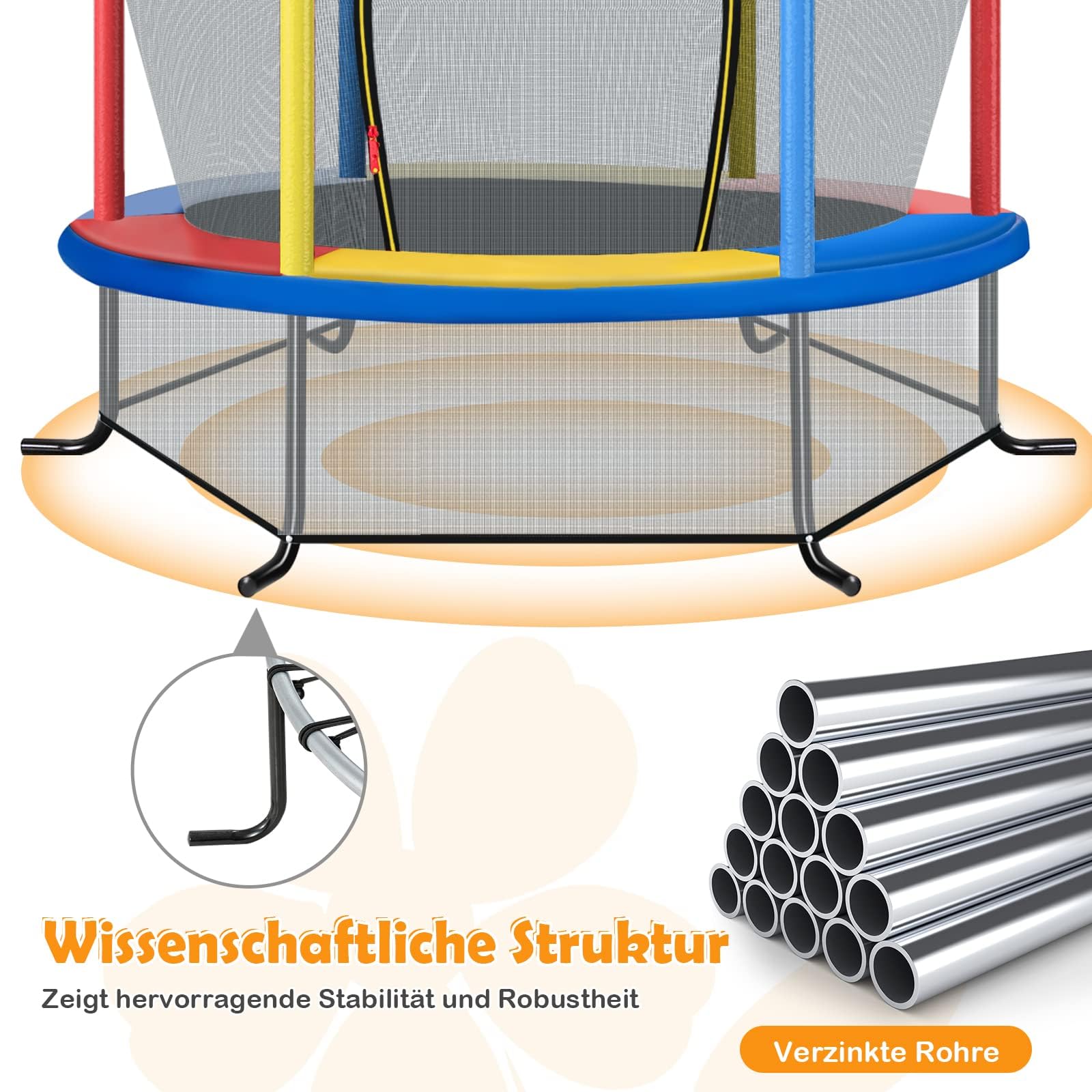 COSTWAY Trampolina ogrodowa o średnicy 165 cm z siatką zabezpieczającą, obciążenie do 135 kg, trampolina do użytku wewnątrz i na zewnątrz, dla dzieci od 3 lat (kolorowa, Ø 165 x 191 cm)