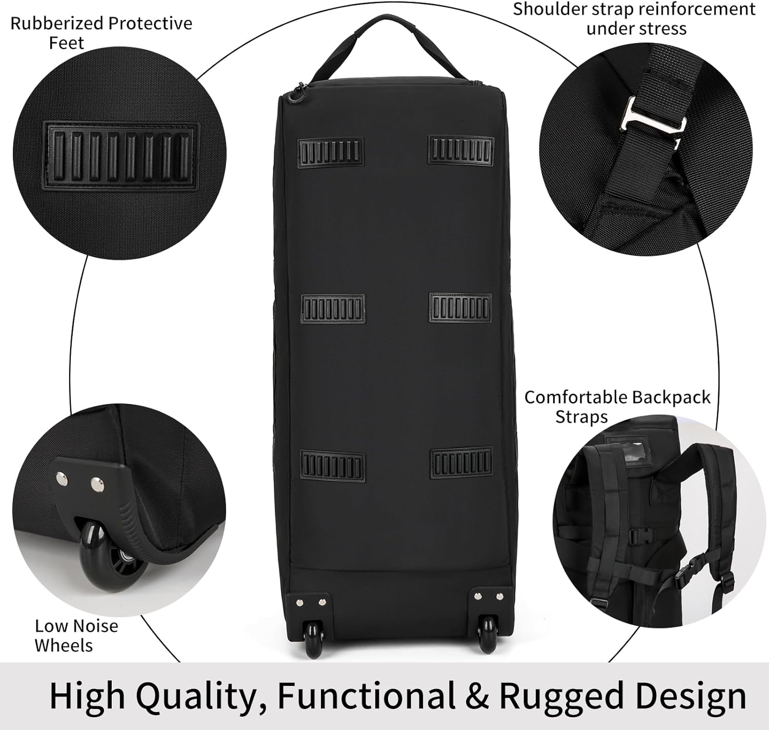 80L Waterproof Rolling Duffel Bag with Quick-Release Straps, Military Tactical Wheeled Foldable for Deployment Travel Camping Sports (Black (Adjustable handle)) - Image 4