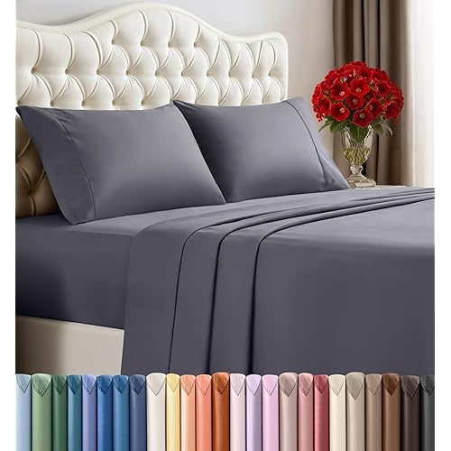 Utopia Bedding Queen Sheet Set – 4 Piece Bed Sheets for Queen Size Bed, Soft and Breathable Microfiber, Includes 1 Fitted Sheet, 1 Flat Sheet and 2 Pillowcases (Grey)