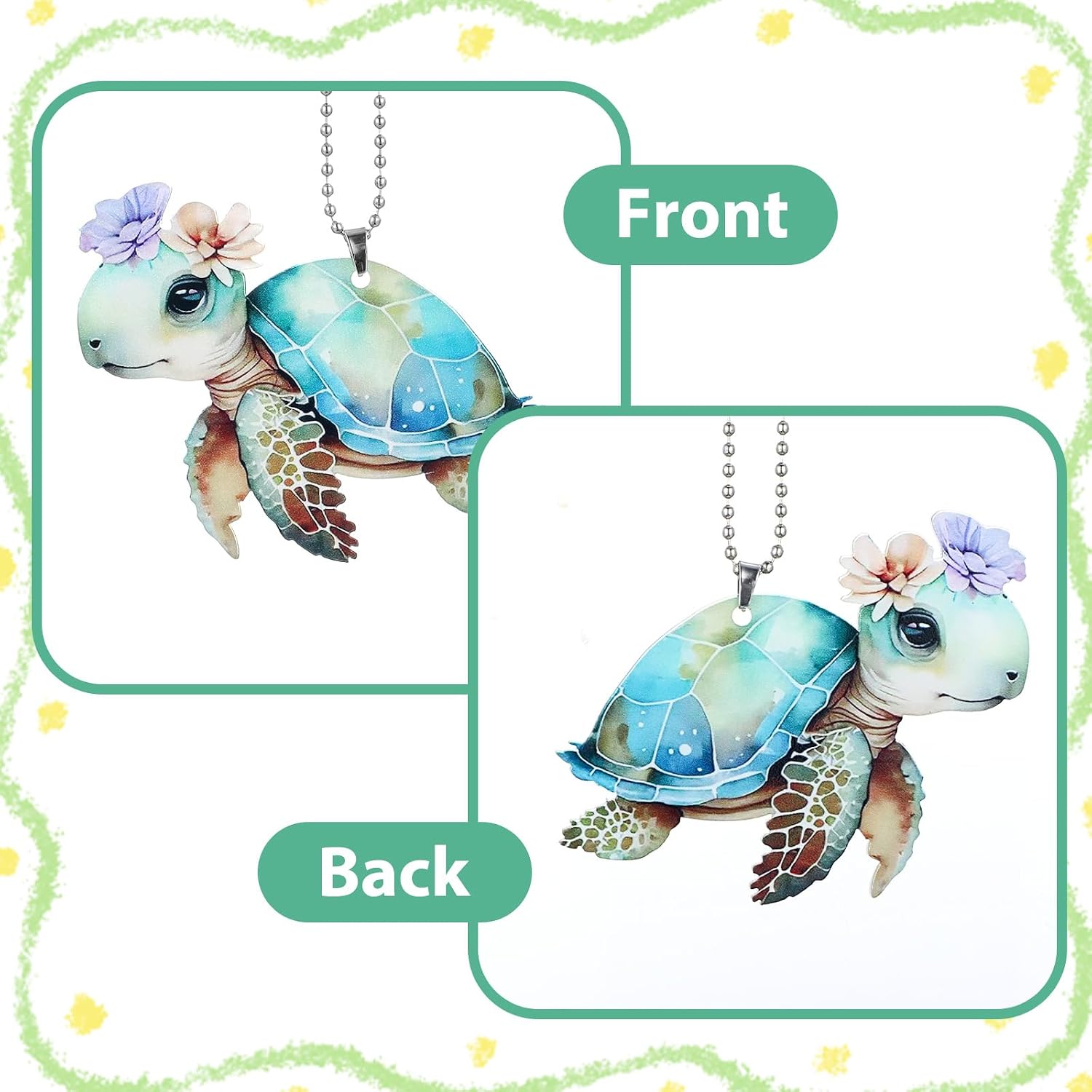 Turtle Rear View Mirror Accessories, Sea Turtle Car Decoration Multi-Color Acrylic Turtle Ornament for Car Interior Rear View Mirror Keychain and Home Decor image 3