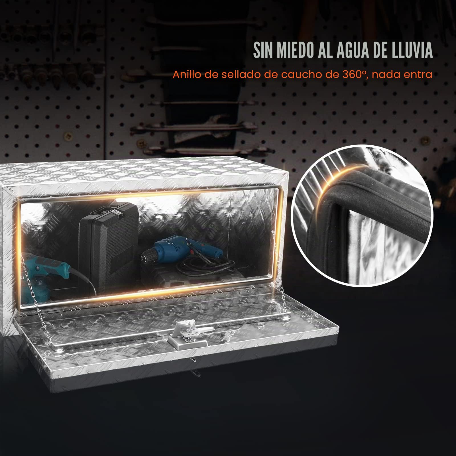 VEVOR Caja de Herramientas para Camión 91,4x35,5x40,5 cm Caja de Bastidor Inferior Caja de Almacenamiento de Aleación de Aluminio Montaje Inferior con Cerradura y Llaves para Remolques, Camionetas