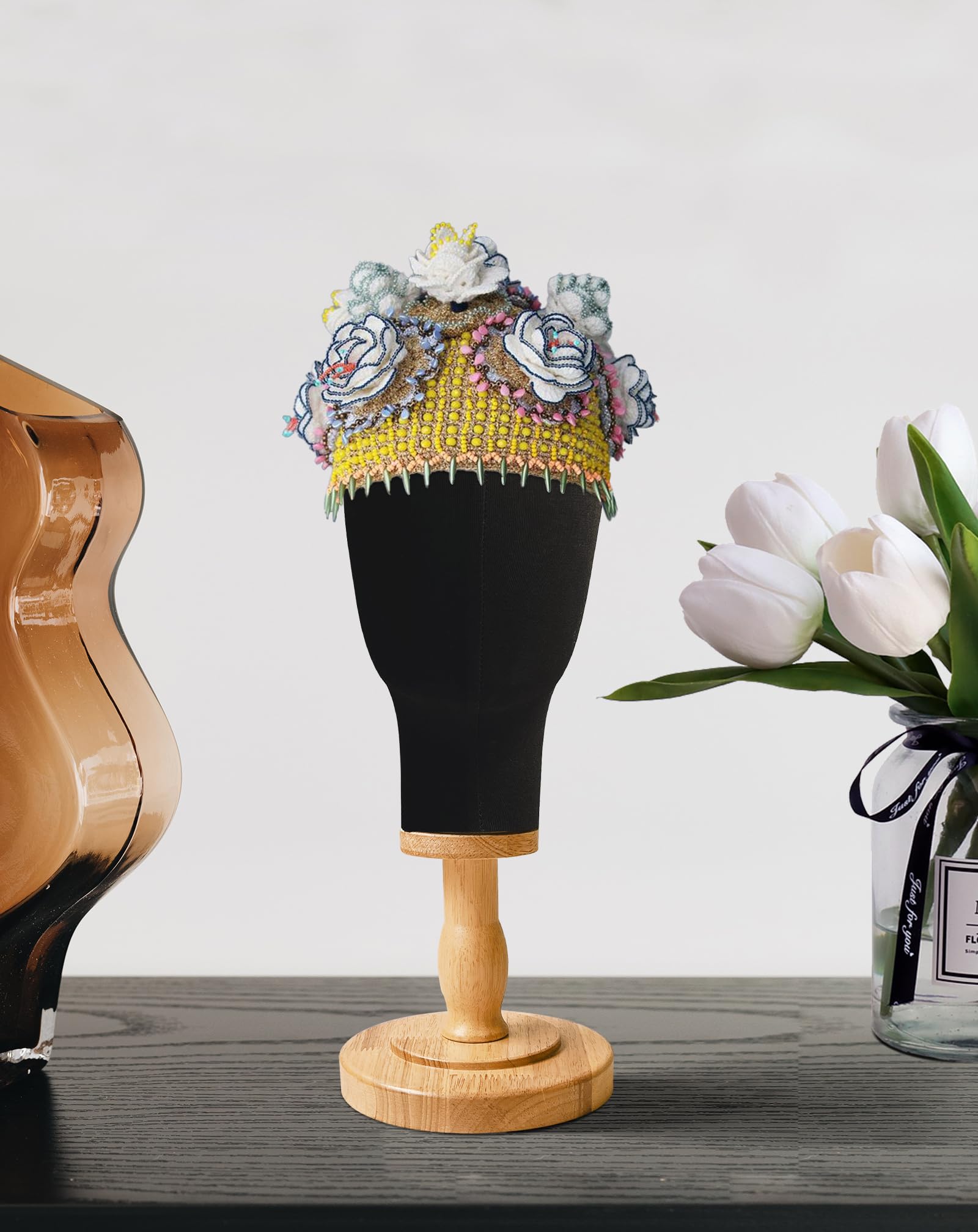 CHADWICK Mannequinkopf Aus Leinen – 53,3 Cm, Mit Holzständer Für Perücken & Hüte