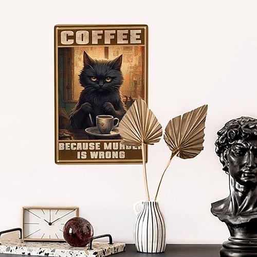 Vista 5 de HORSESBLANKET Cartel de metal retro con texto en inglés Because Murder Is Wrong, divertido cartel de aluminio para cafetería, cocina, club, bar