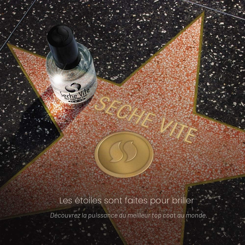 Seche Vite Dry Fast Top Coat 14 ml + Recharge 118 ml, Kit Professionnel