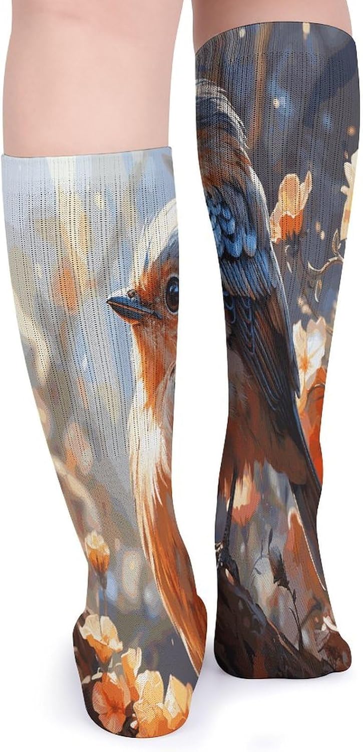 Flowers And Birds Crew Socks Cozy Casual Calf Socks Lightweight Long Work Sock Breathable Athletic Sock for Hiking Sports Running 5 Pairs