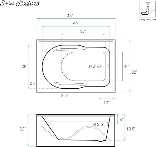 Miniatura 19 de Swiss Madison Well Made Forever SM-AB546 Ivy - Bañera con alcohol, 60 x 30 pulgadas, blanco brillante