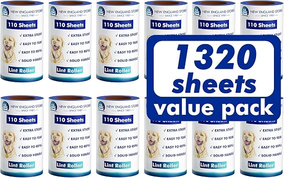 Lint Rollers for Pet Hair Extra Sticky, 1320 Sheets 12 Refills Mega Value Set, Portable Pet Lint Remover for Clothes, Furniture, Carpet, Dog & Cat Hair Removal