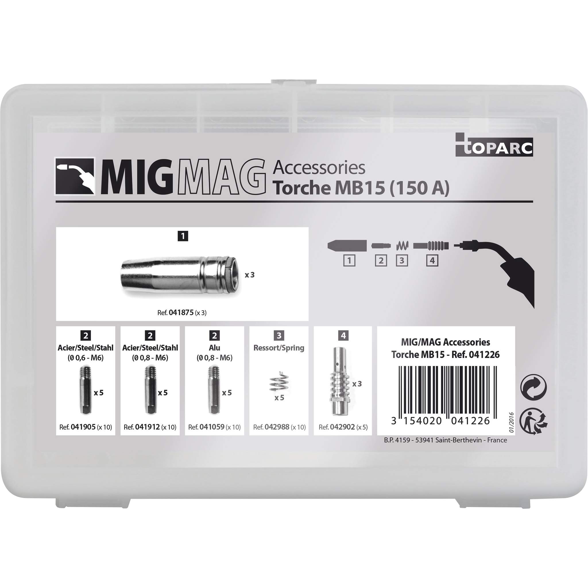 Gys, Scatola di Consumi, per Torcia Mig 150A (Mb15) 041226 Scatola di Materiali di Consumo per Torcia Mig 150 A, Bianco, Set di 26 Pezzi, 041226